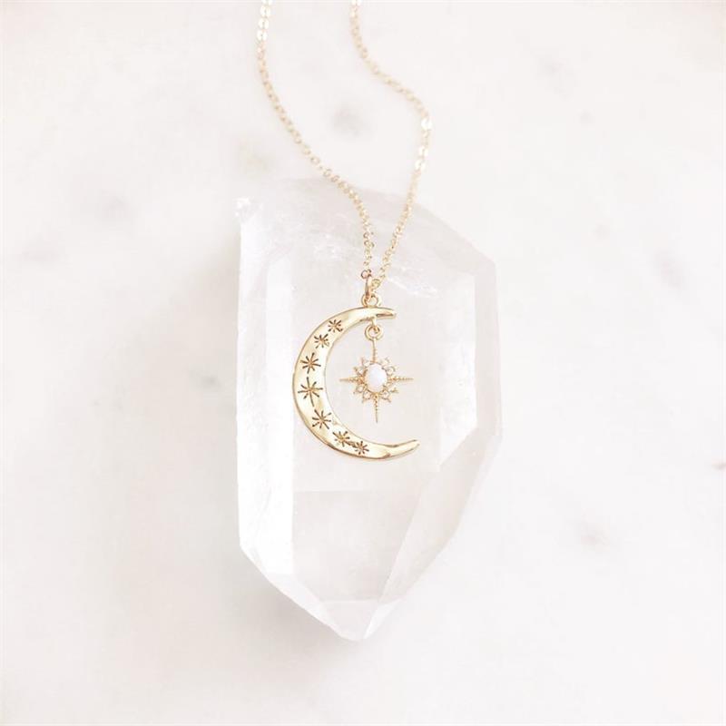 Opal Necklace Star Moon Necklace Lady