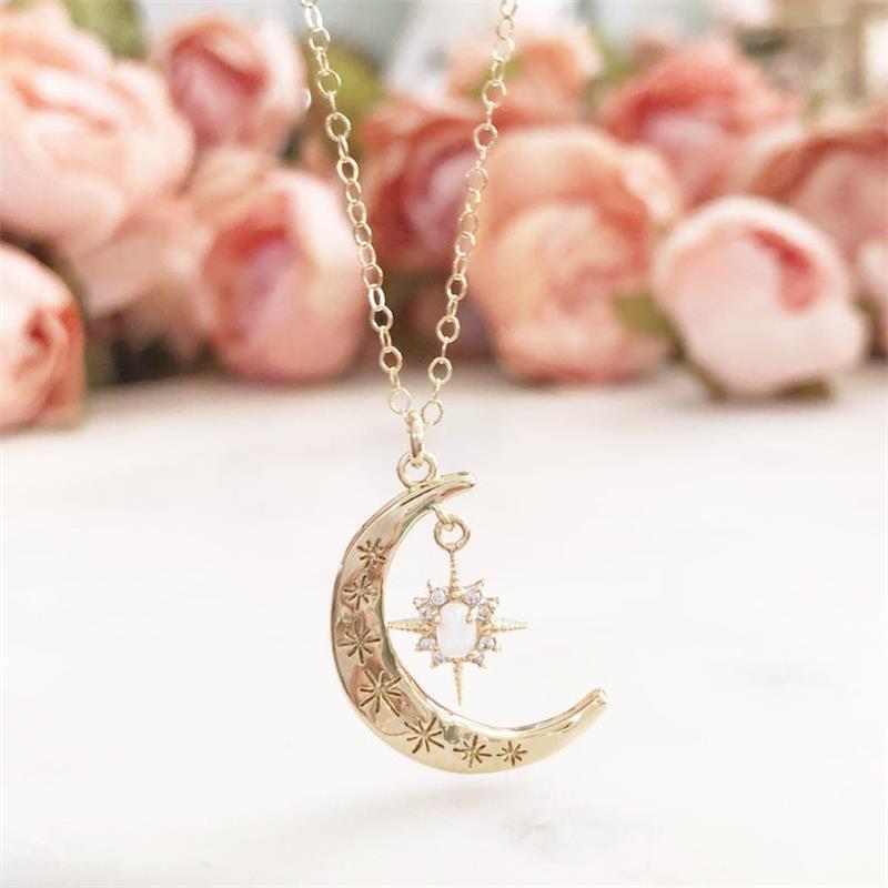 Opal Necklace Star Moon Necklace Lady