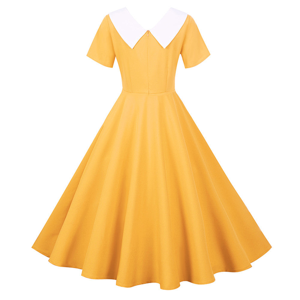 Short Sleeve Fashion V-Neck Solid Color Party Dress