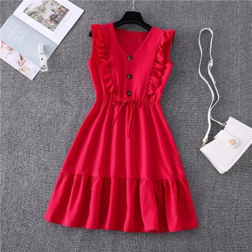 Yellow V-neck ruffled bubble lace dress