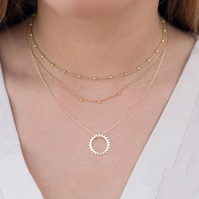 S925 Silver Fashion Simple Clavicle Necklace Necklace Sunlight Ring Pendant Female Necklace