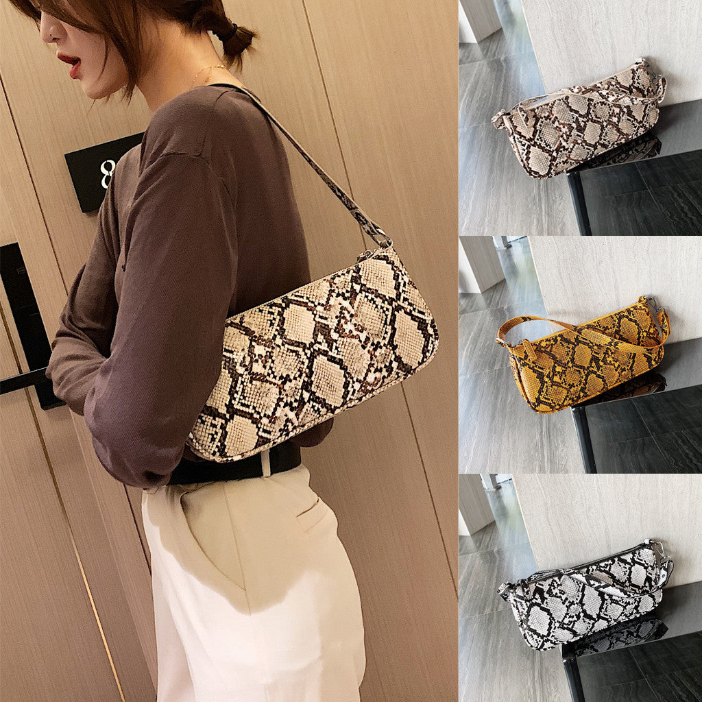 Snake print female bag baguette