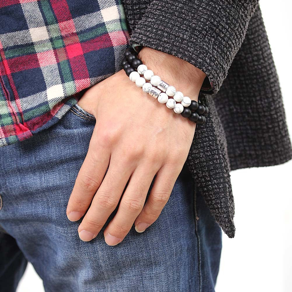 Frosted Black Agate White Turquoise Couple Bracelets For Men And Women Beads Bracelets 12 Constellation Bead Bracelets