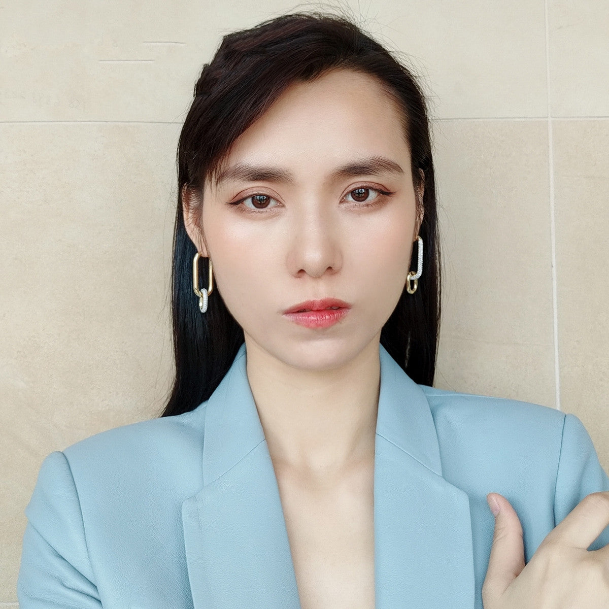 Double Ring Geometric Earrings Retro Earrings Simple Asymmetric Earrings