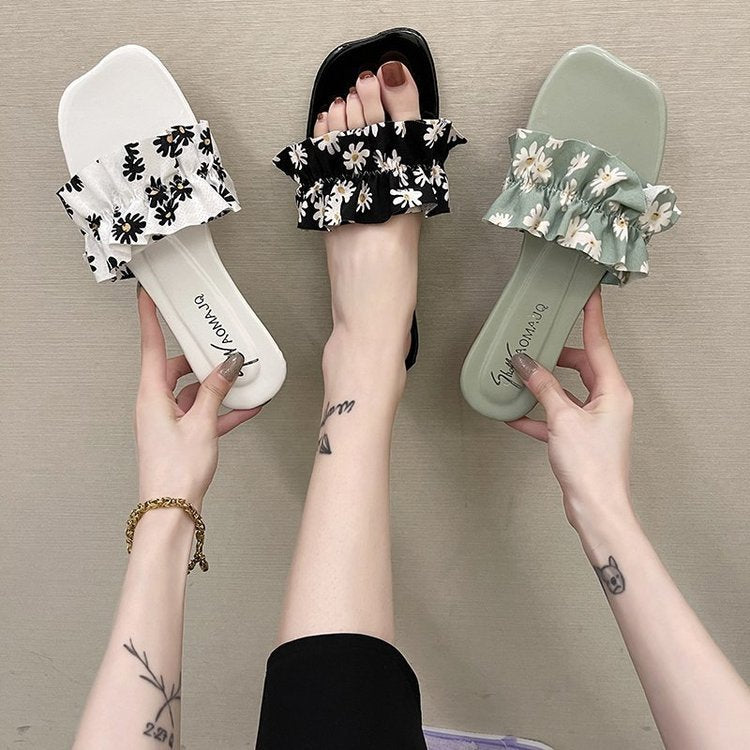 Sandals And Slippers Women's New Floral Flat Bottom Fashion Soft Bottom Women's Shoes