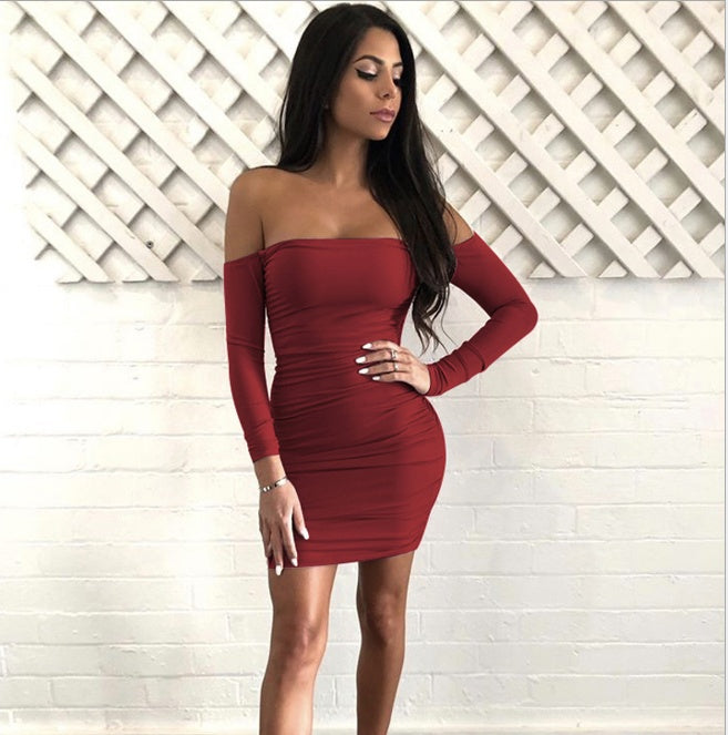 ZY8903 Europe and America sexy shoulder length sleeve sleeve hip dress, Amazon cross border autumn and winter burst 5 colors 4 yards