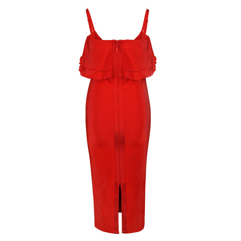 Ruffled sling red Women dress