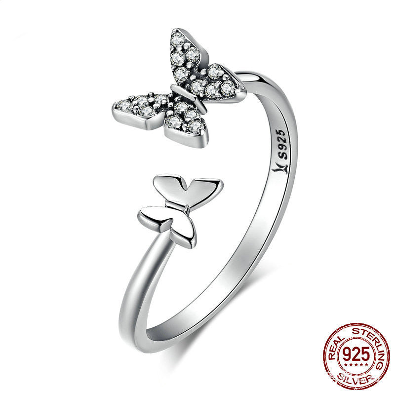 Double Butterfly Flying 925 Silver Ring