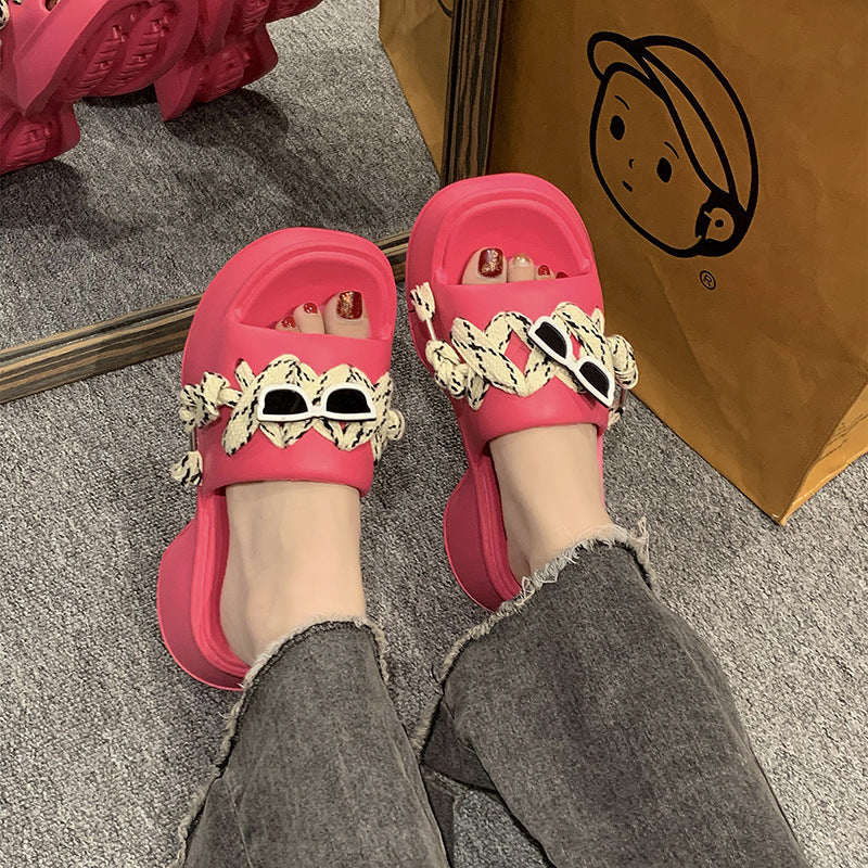 Glasses High Heel Solid Color Beach Sandals