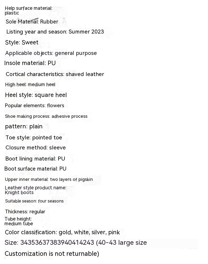 Mirror Patent Leather Embroidery Knee-high Boots Pointed Mid-calf Embroidery Chunky High Heel