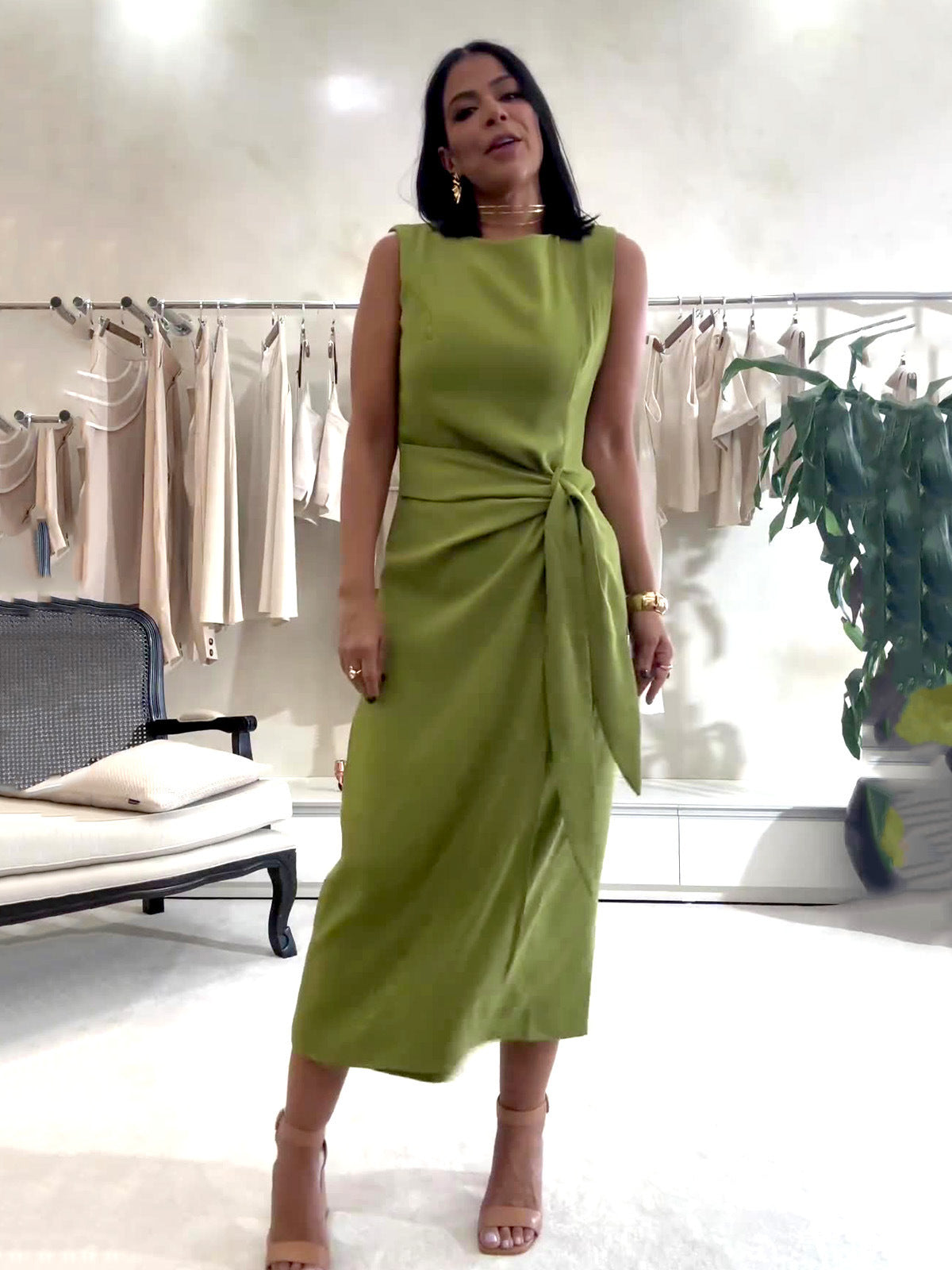 Lace-up Crew Neck Slim Fit Dress