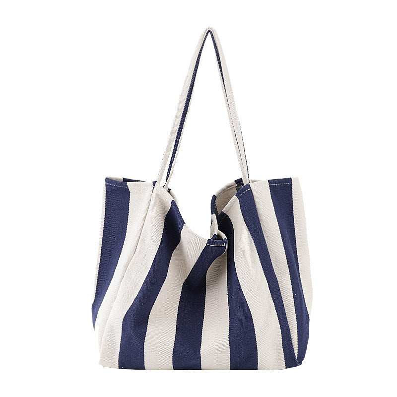 Casual, shopping, beach tote bag (Wide Stripe Blue) - Lena