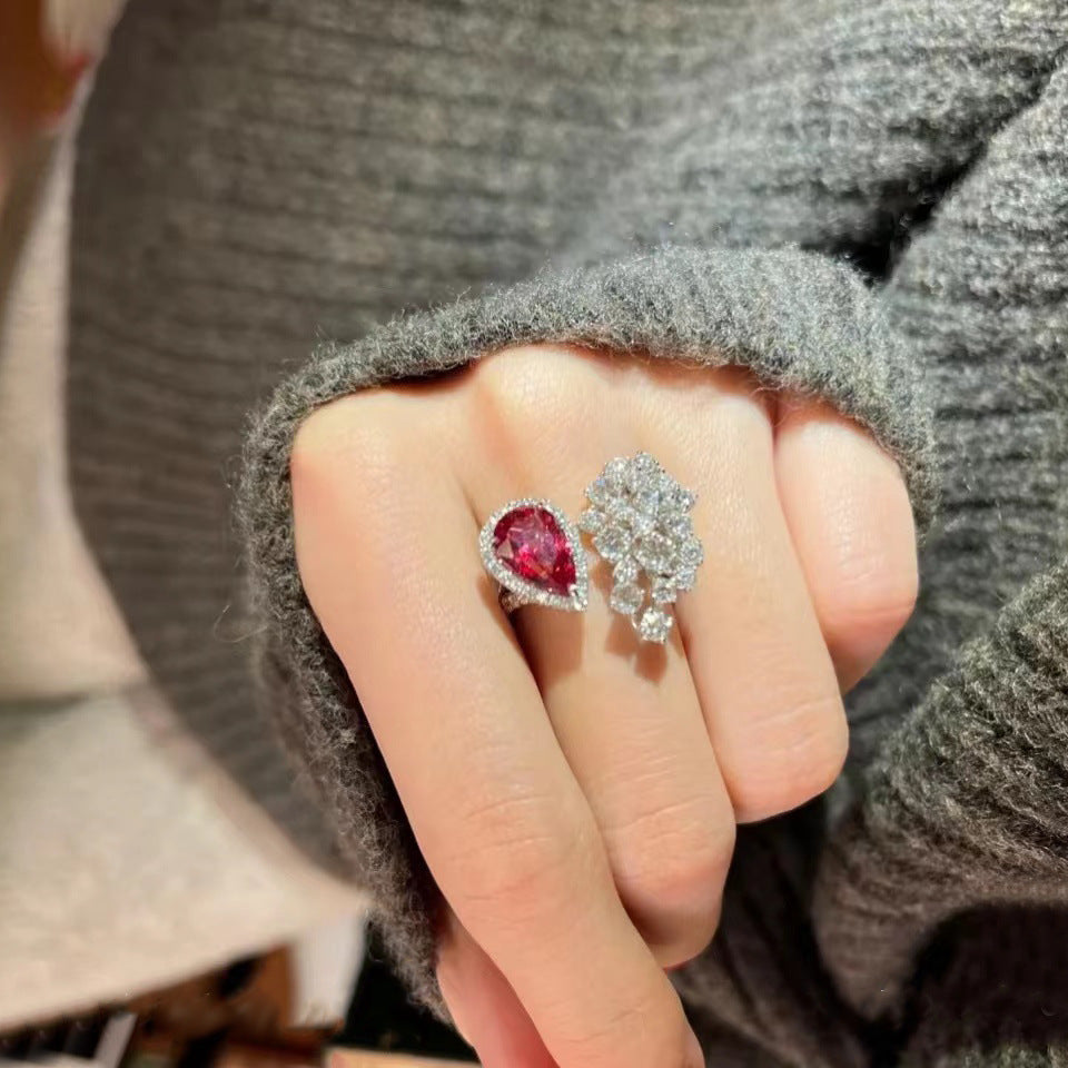 Inlaid Zircon Pigeon Blood Red Pearl Ring