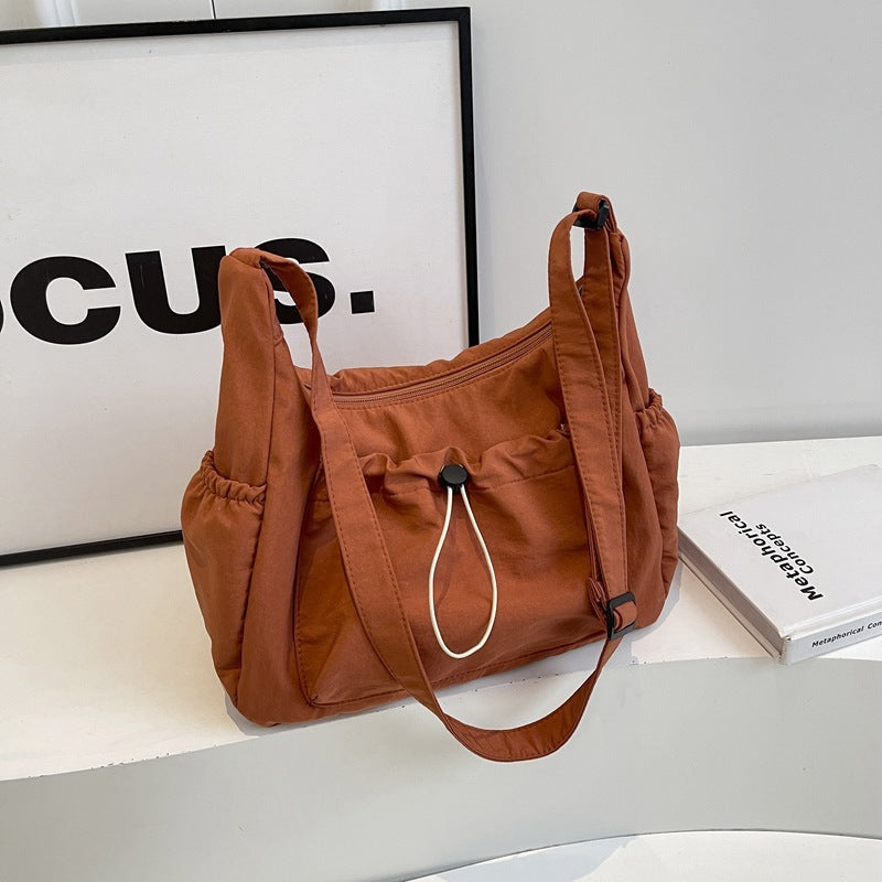 Drawstring Lightweight Shoulder Simple Fashion Crossbody Nylon Cloth Tote Bag