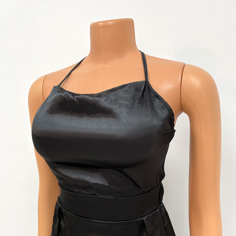 Sling Backless Swing Collar Split Dress Women