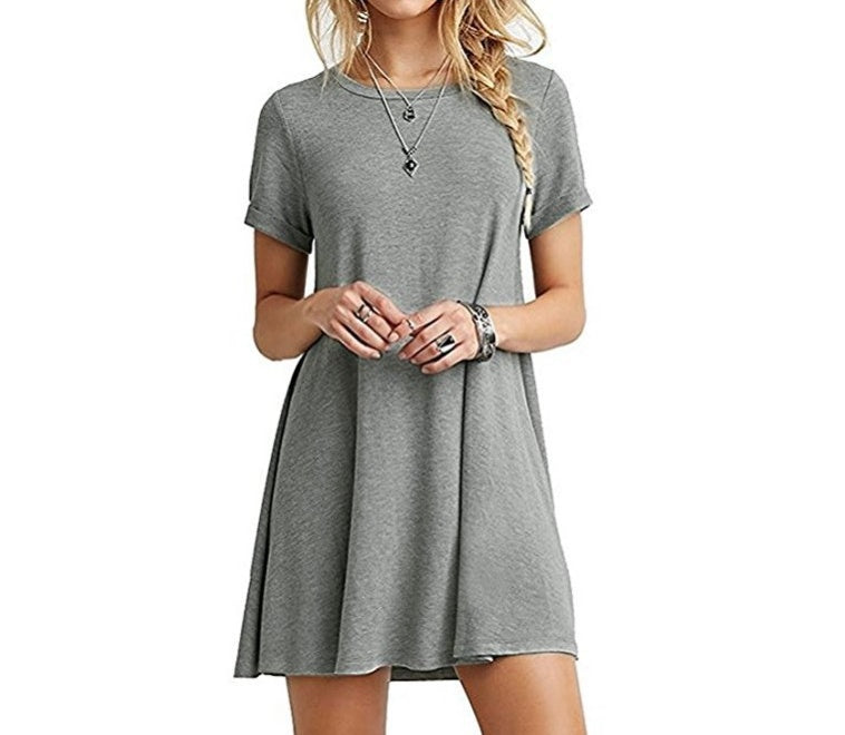Short sleeve large size solid color dress