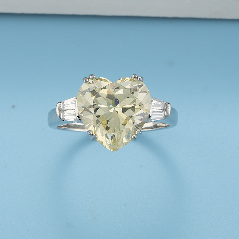 Lemon Yellow Peach Heart Simple Three-dimensional Love Big Main Stone Ring