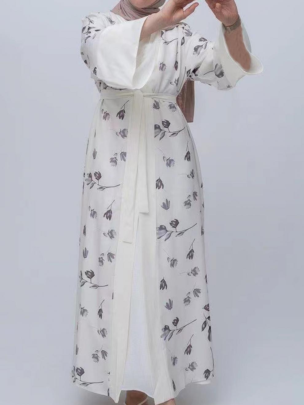 Ethnic Print Long Dress Fashion Lace-up Robe