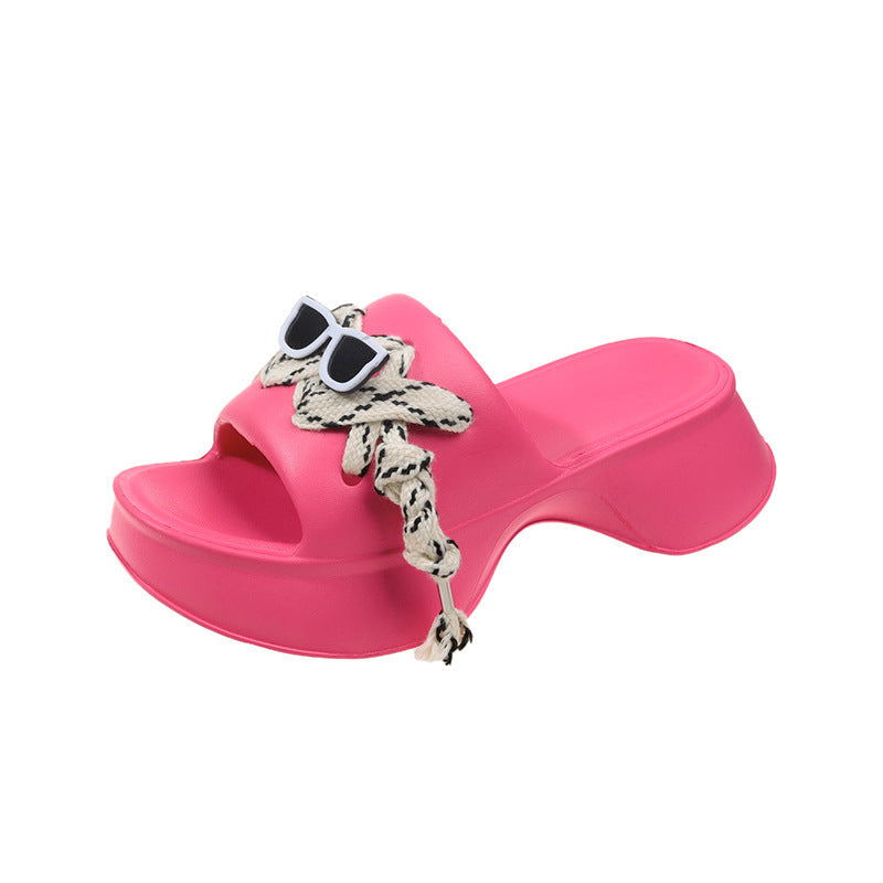 Glasses High Heel Solid Color Beach Sandals