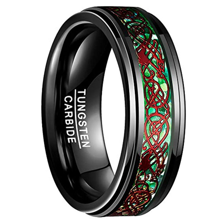 Tungsten Gold Men's 8mm Wide Jewelry Step Inlay