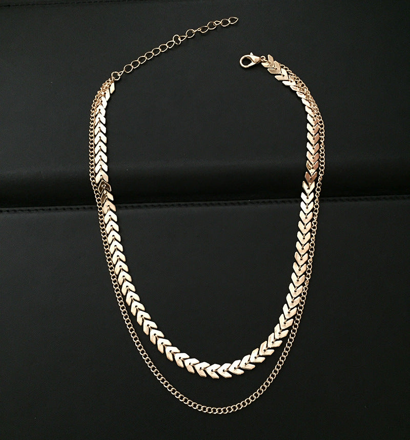 Fishbone Clavicle Chain Sequined Short Necklace Necklace