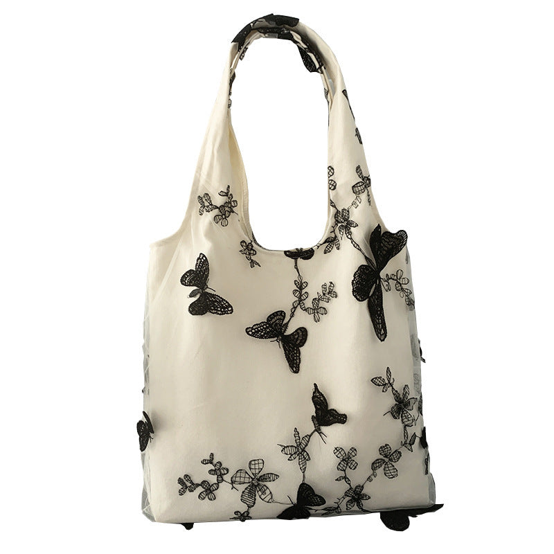 Embroidered Black Butterfly Canvas Bag Lace Women's Artistic