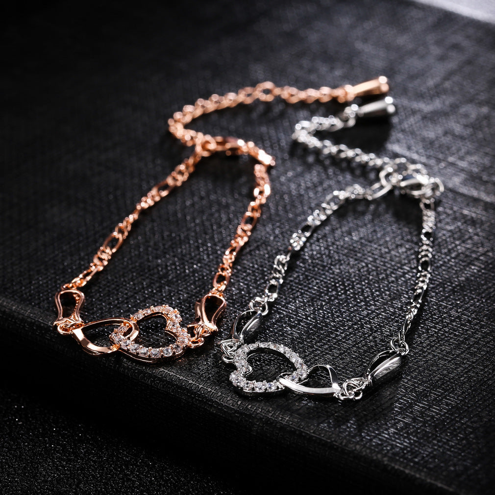 Hollow heart-shaped zircon bracelet