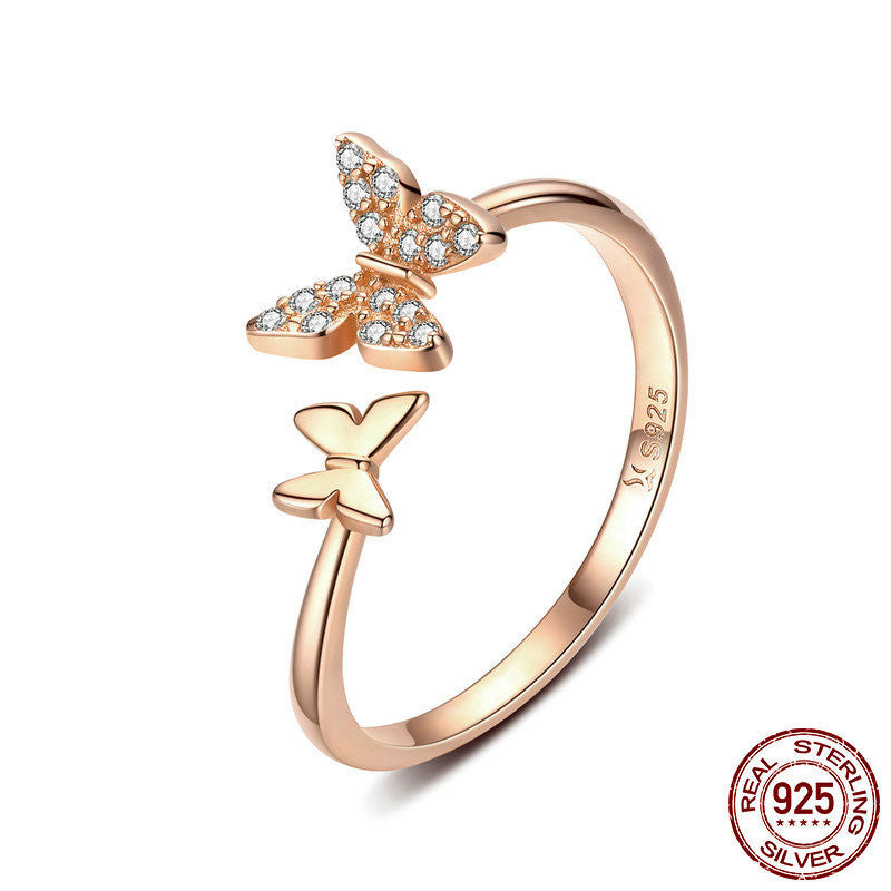 Double Butterfly Flying 925 Silver Ring