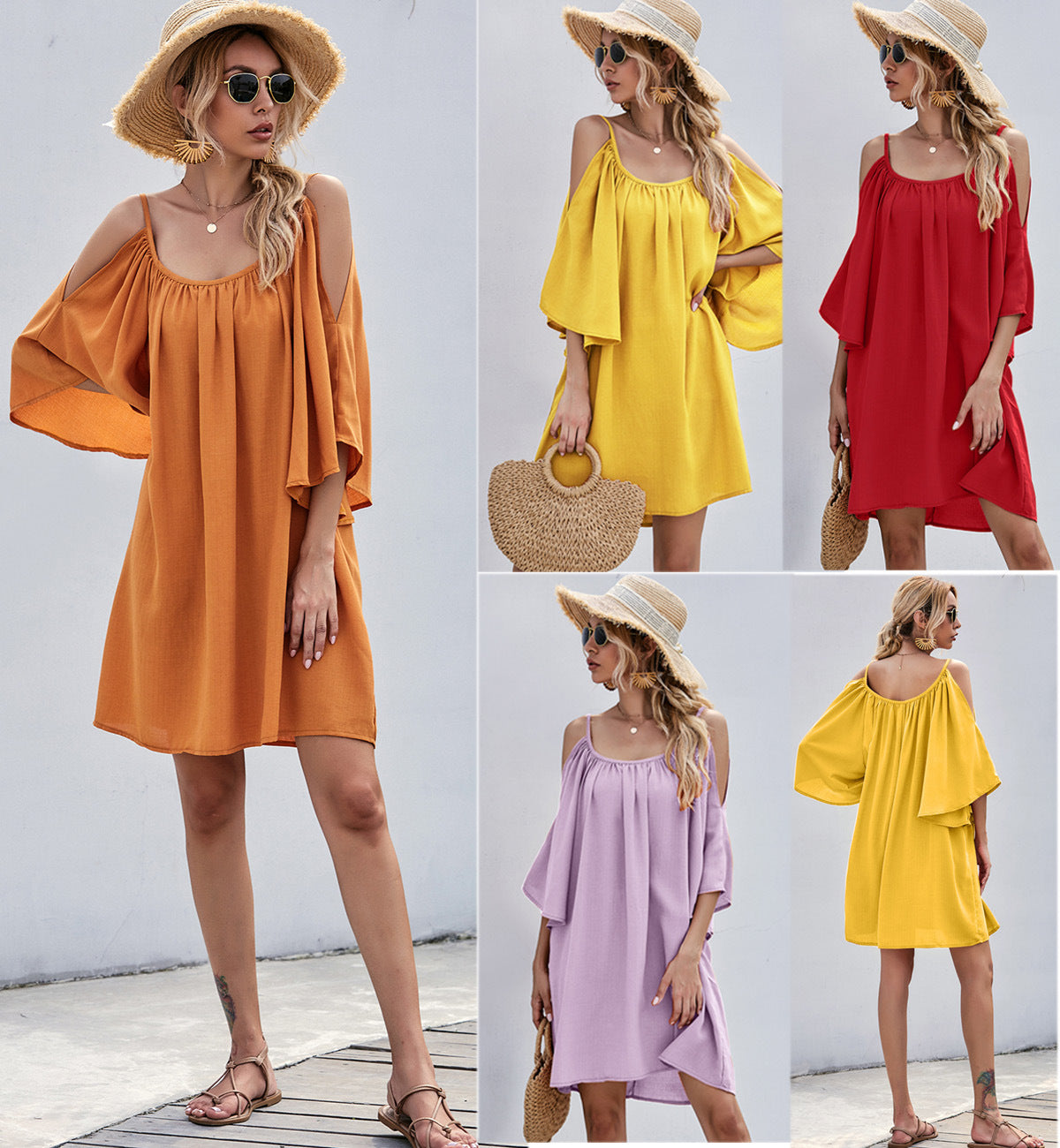 Casual Bell Sleeve Off-shoulder Dress