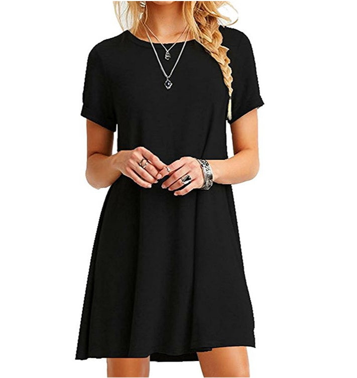 Short sleeve large size solid color dress