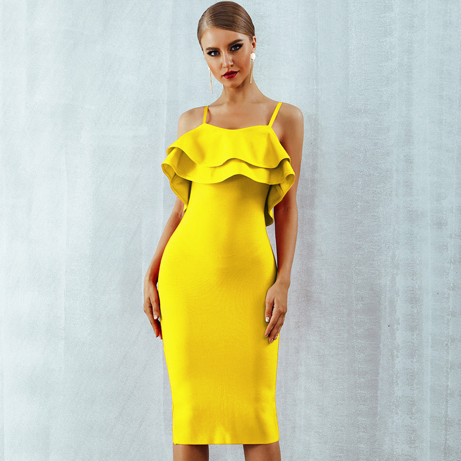 Ruffled sling red Women dress