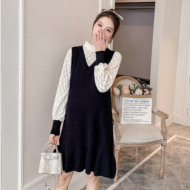 Spring And Autumn New Maternity Dress Fashion Knitted Stitching