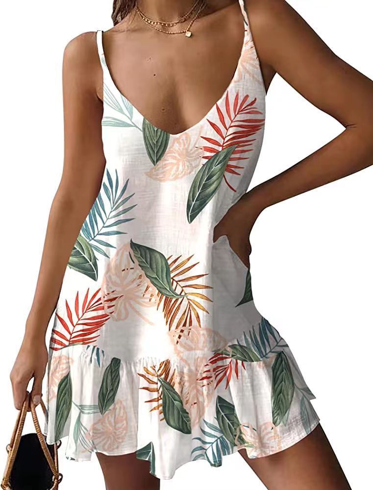 Women's Clothing Loose Casual Print V-neck Dress