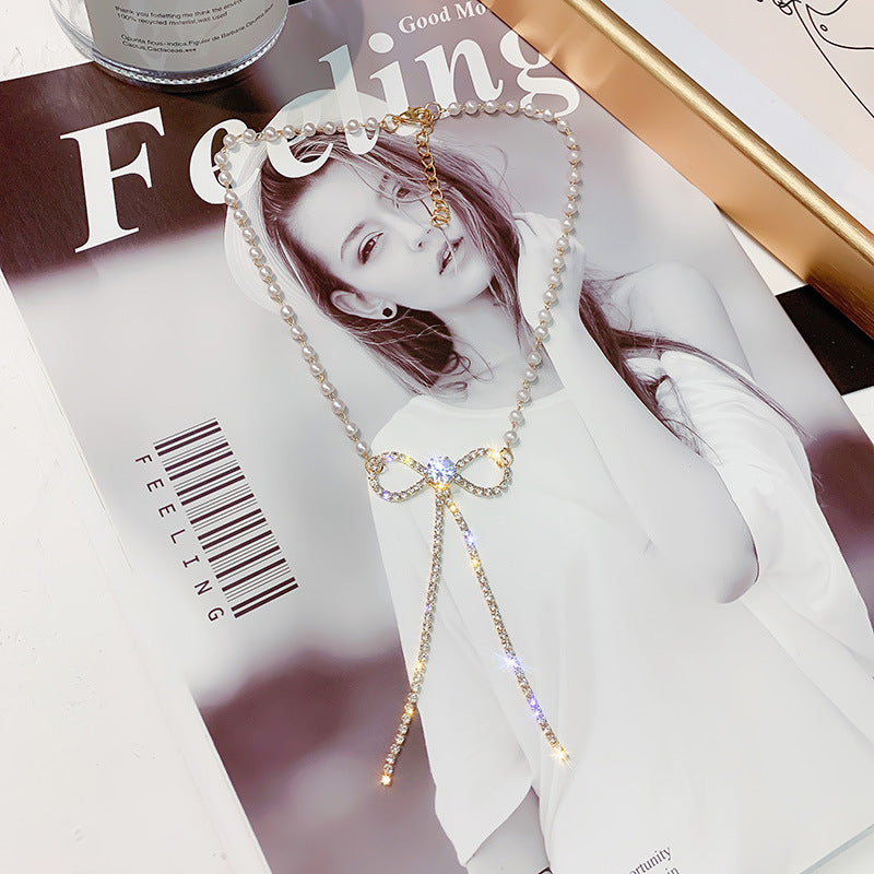 Pearl Bowknot Pendant Necklace Female Trendy Clavicle Chain