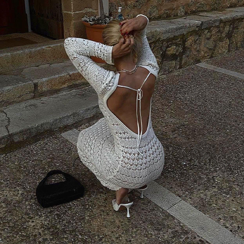 Backless Tie Up Crochet spring summer long dress - Lena