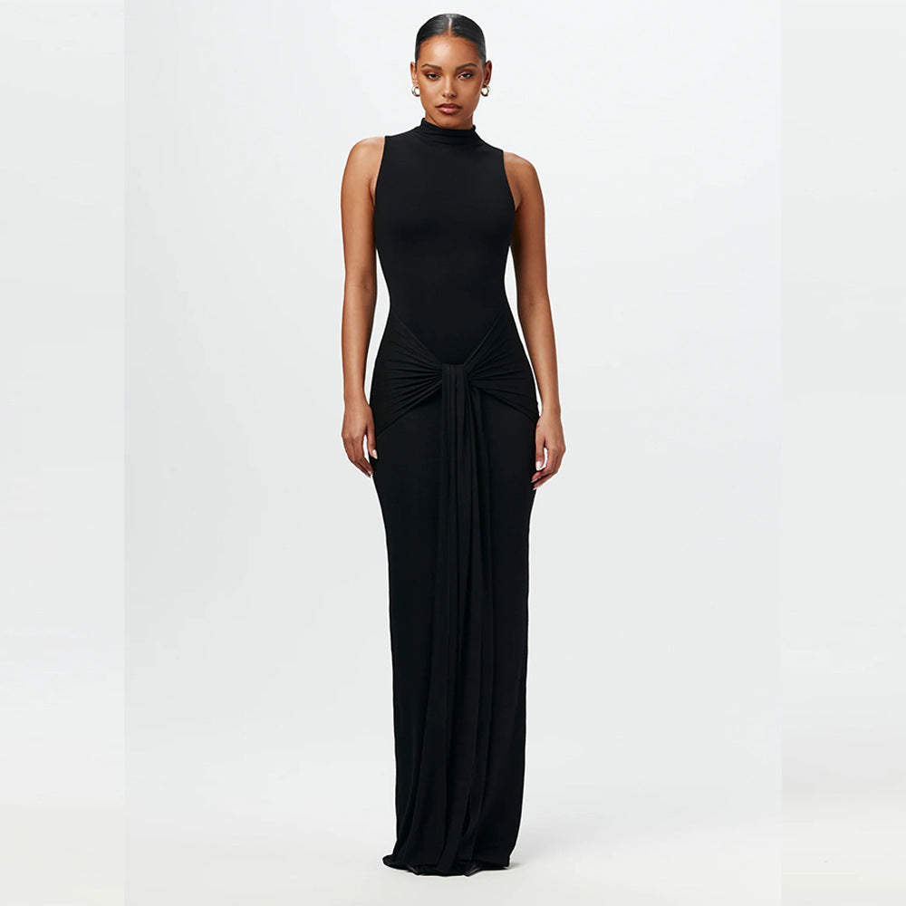 Cross Border Round Neck Sleeveless Tied Slim Fit Hip Dress