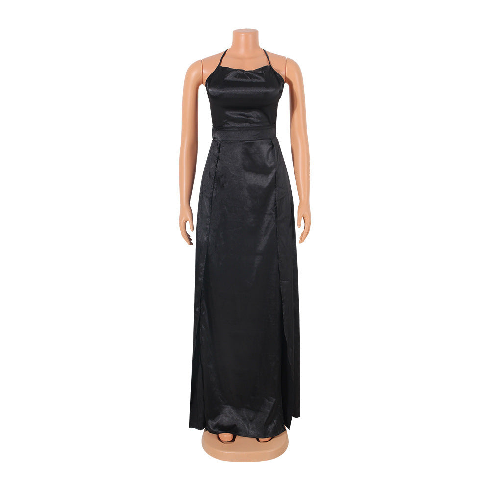 Sling Backless Swing Collar Split Dress Women