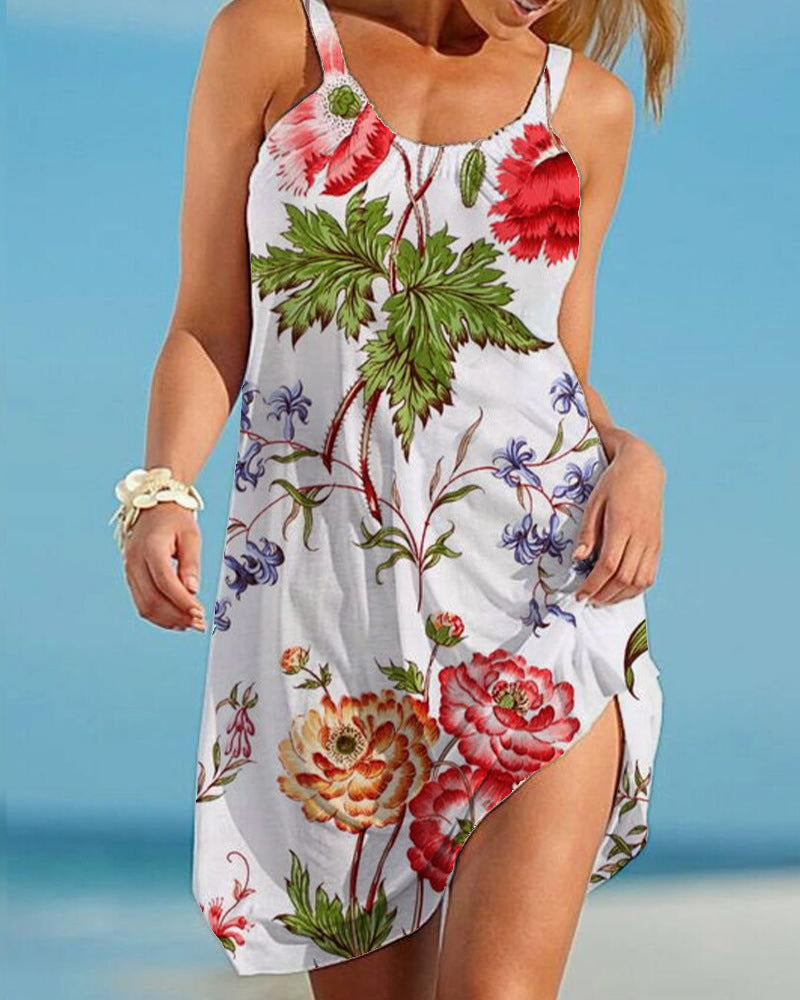 Women's Fashion Floral Print Slip Dress