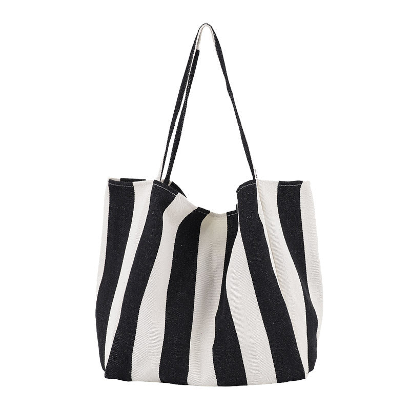 Casual, shopping, beach tote bag (Wide Strip Black) - Lena