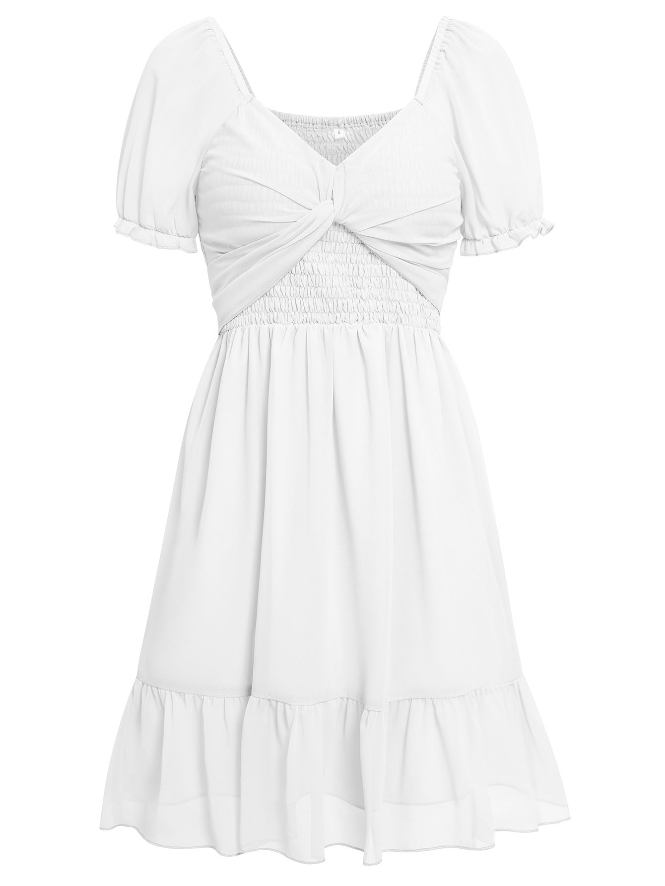 Solid Color Waist Closing Short Sleeve Dress