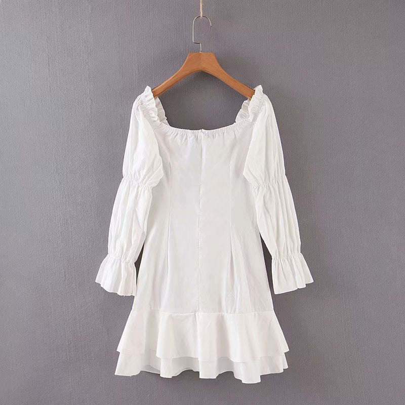 Pleated bag hip long sleeve dress