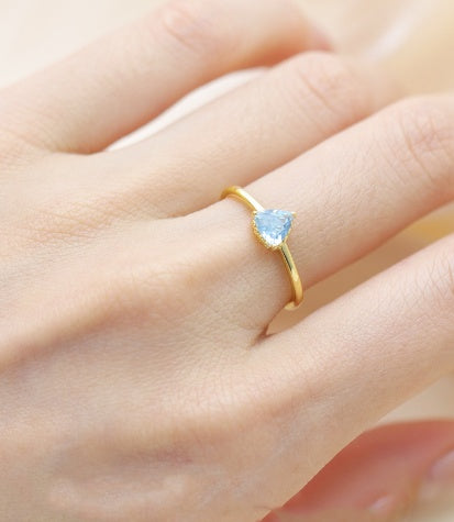 925 Silver Sky Blue Topa Triangle Cut Ring Adjustable