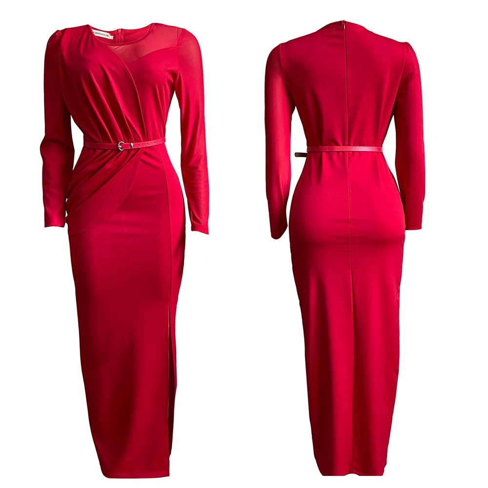 Women's Mesh Stitching Solid Color Long Dress