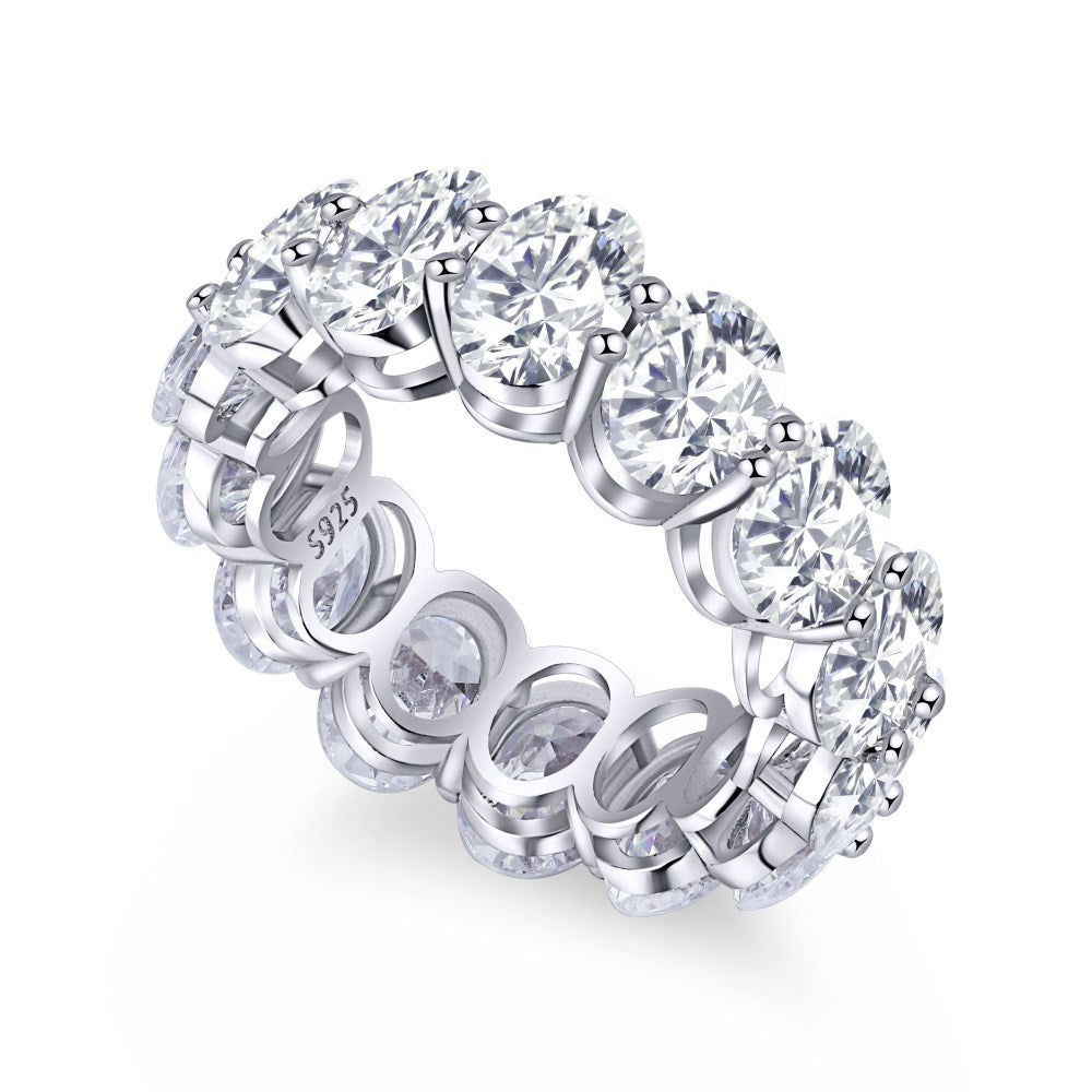 Sterling Silver Ring Zircon Full Diamond Row Ring Niche