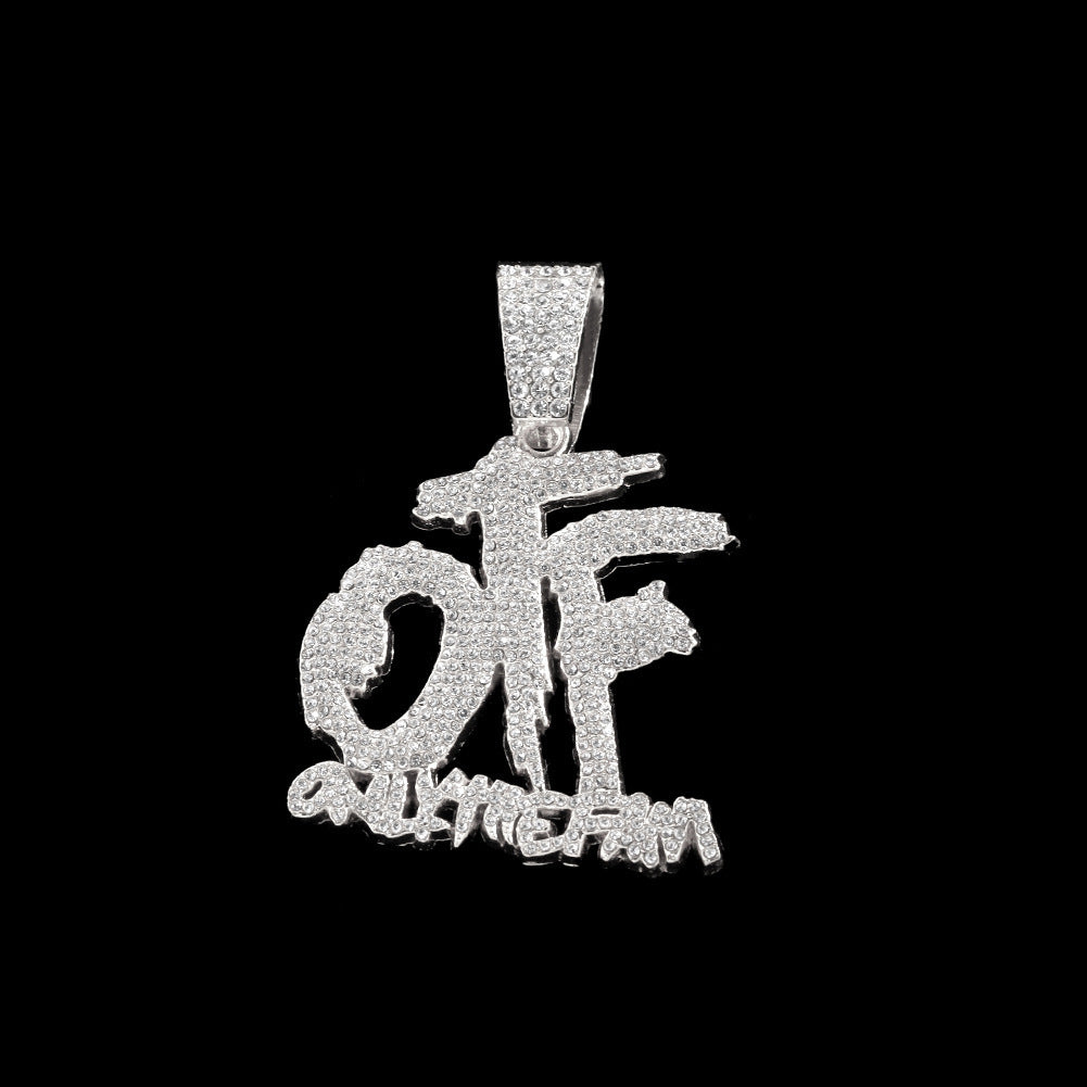 Domineering Cool Trendy Patchwork Letter Pendant Necklace Diamond-embedded Trendy Shiny OTF Pendant Cuban Necklace