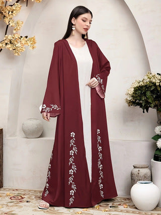 Elegant Middle East Dubai Muslim Print Cardigan Robe