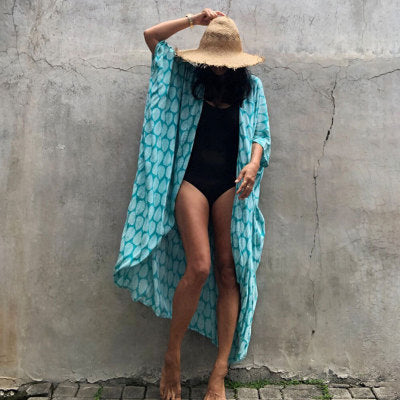 Casual, Beach Cover Up (Hole Blue Leaf) - Lena™ - Lena