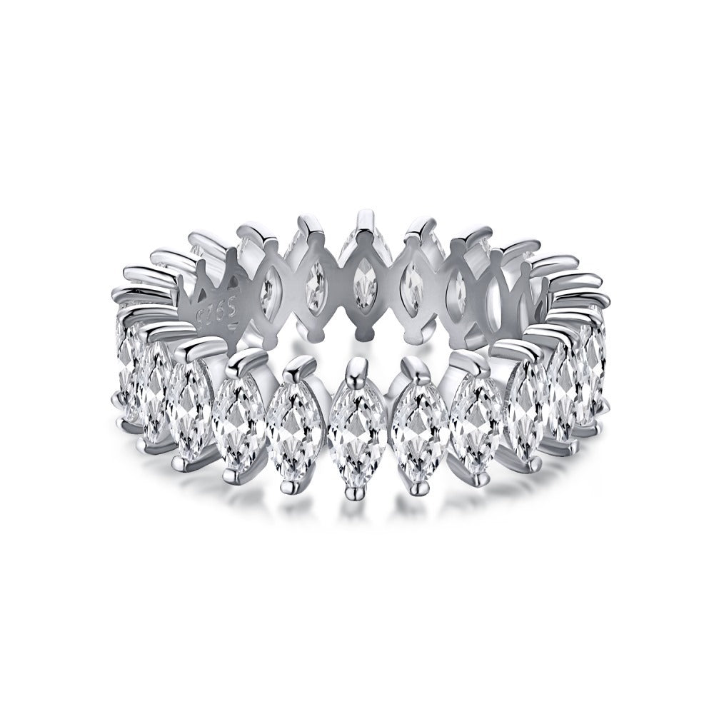 Sterling Silver Ring Zircon Full Diamond Row Ring Niche