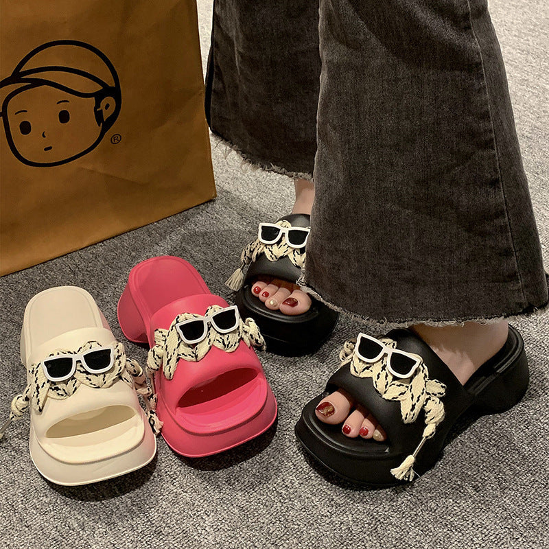 Glasses High Heel Solid Color Beach Sandals