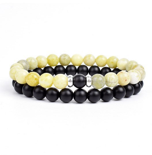 2 Pieces A Set Of 8mm Black And White Malachite Bracelets